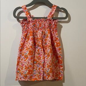 JACADI Liberty Print Smocked Sundress Orange, pink and Teal - 18 Months